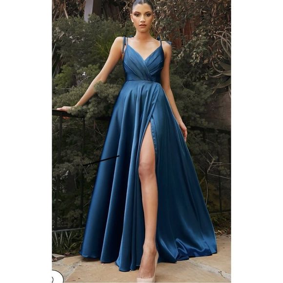 Cinderella Divine Dresses & Skirts - CINDERELLA Divine Long Satin V Neck Dress - BD105.  French Navy  Size: …